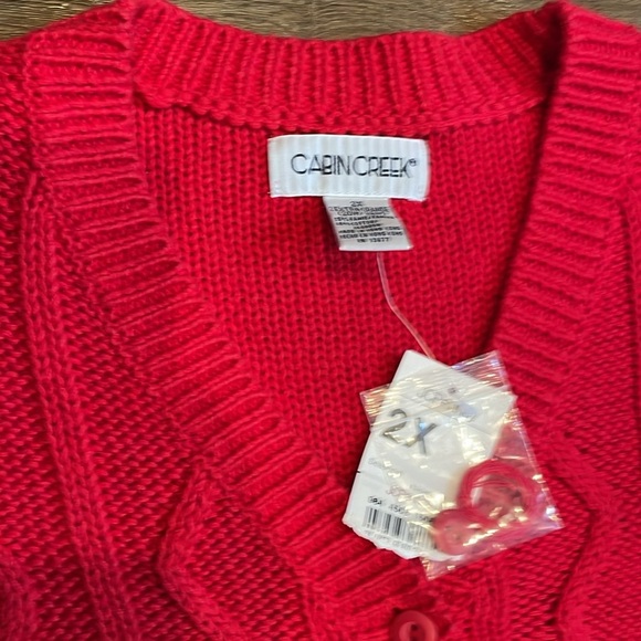 Cabin Creek Button Up Cable Knit Cardigan Sweater Red - Picture 3 of 6